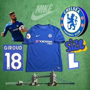Nike Chelsea FC Olivier Giroud #18 2017/2018 Home Blue Jersey Gold EPL Patch L